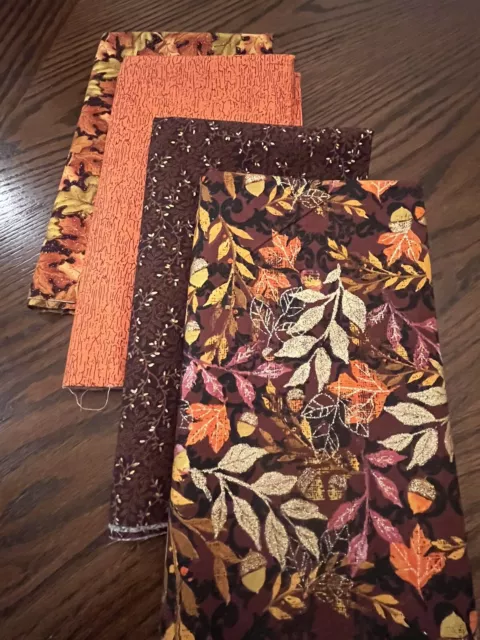 New Autumn Fabric Scraps Autumn Quilts Crafts Lot of 4 Fall Colors Pattern