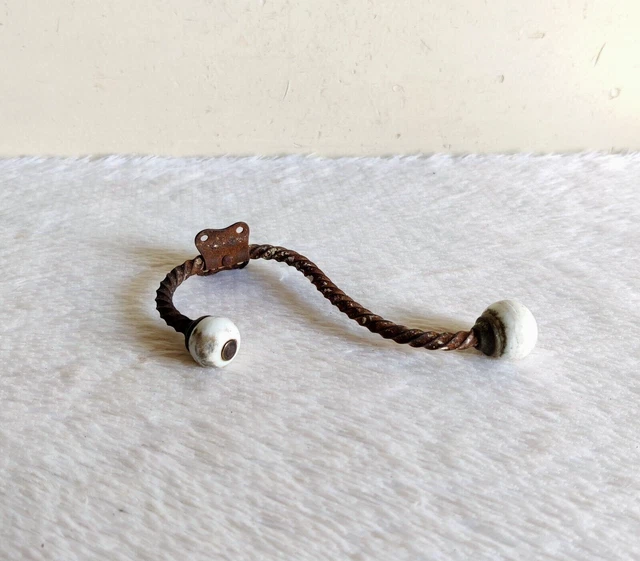 Vintage Original Old Victorian Ceramic Knobs Ornate Brass Wall Hanger Hook G280 6