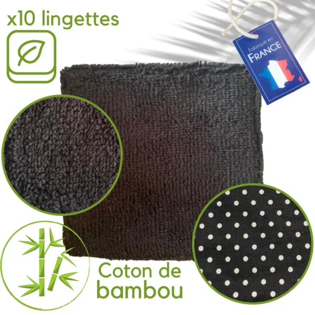 x10 Lingettes BAMBOU NOIRE Ultra Doux écologique Lavable Tampon Démaquillant 90% 2
