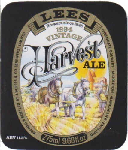 Lees Brewery Manchester Harvest Ale 1994 275ml 9.68 fl oz Beer Bottle Label