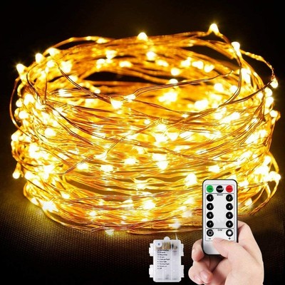 Natale NEXVIN Luci Catena Filo in Rame 20m 200 LED Bianco Caldo Giardino Feste ecc. Stringa Luci per Decorazioni Interne ed Esterni Telecomando 8 Modo di Lampeggiata 