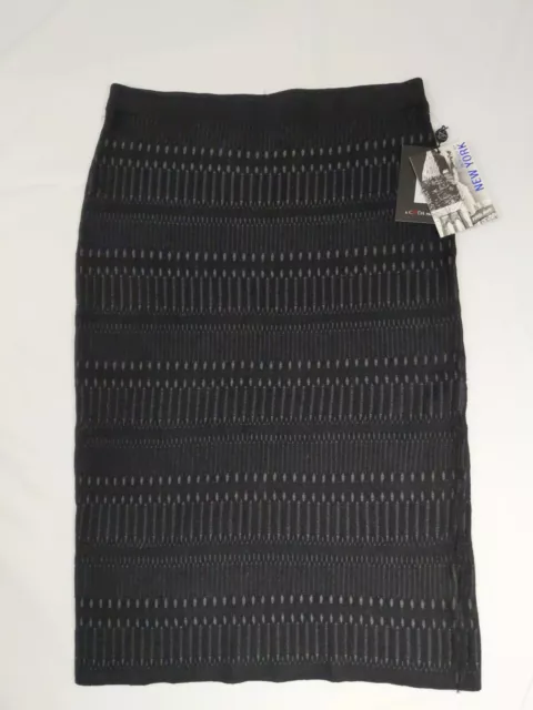 ELIE TAHARI Black Midi Skirt Cotton Blend Stretchy Knit NWT Size Small