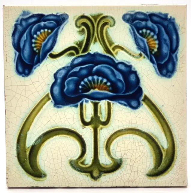 Art Nouveau Moulded Majolica Tile Corn Bros C1905 AE2