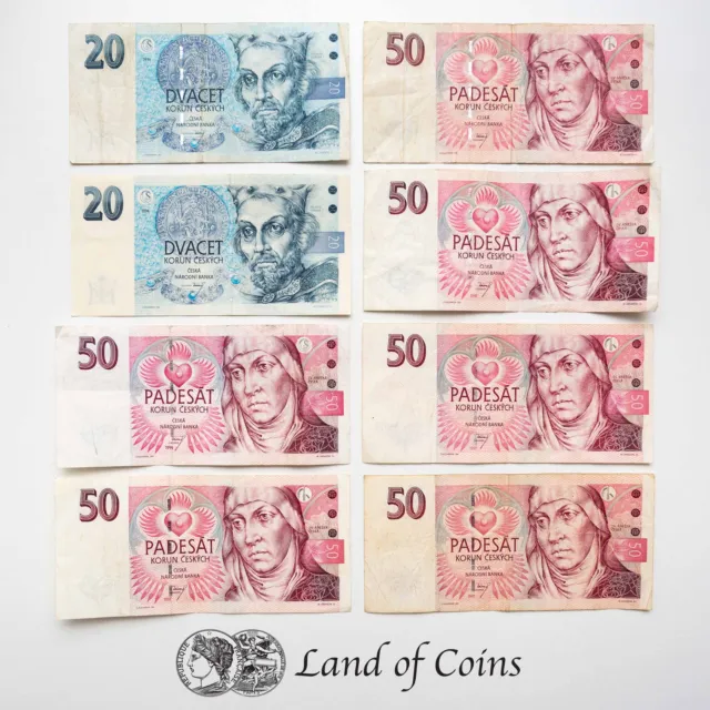 CZECH REPUBLIC: Set of 8 Czech Koruna Banknotes.
