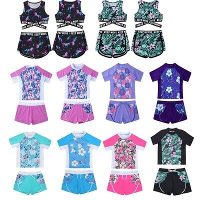Kids Girls Tankini Swimsuit Top+Shorts Set Beach Swimming Bathing Rashguard Suit