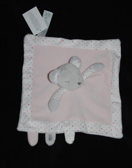 Doudou plat souris rose OBAIBI OKAIDI blanc pois couleur yeux fermés 100% Neuf