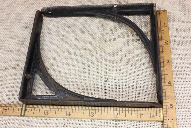 2 Old Shelf Brackets 5 X 6” Weathered Paint Cast Iron Rustic Vintage Supports 3