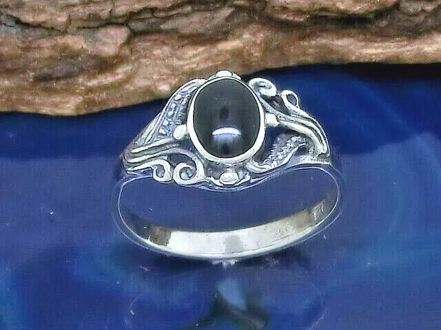 Jugendstil Damenring 925 Sterling Silber Ring Gr. 50 Stein schwarz Damen