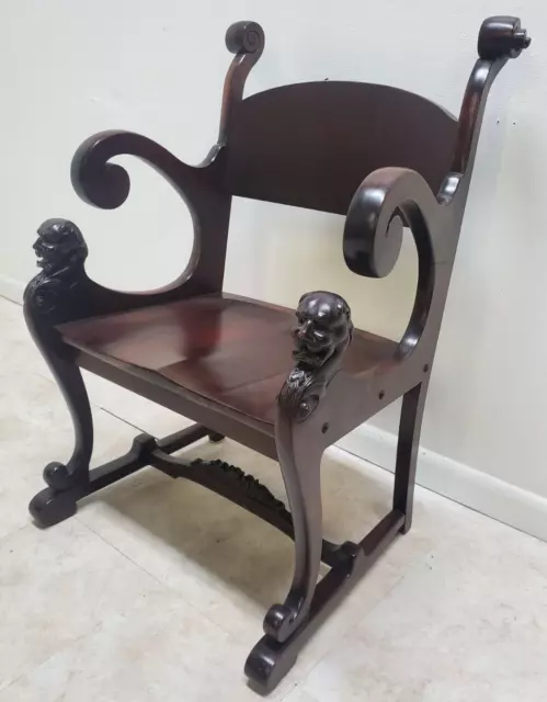 Antique Victorian Stomps Burkhardt  Lounge Arm Chair figural carved Unusual Form