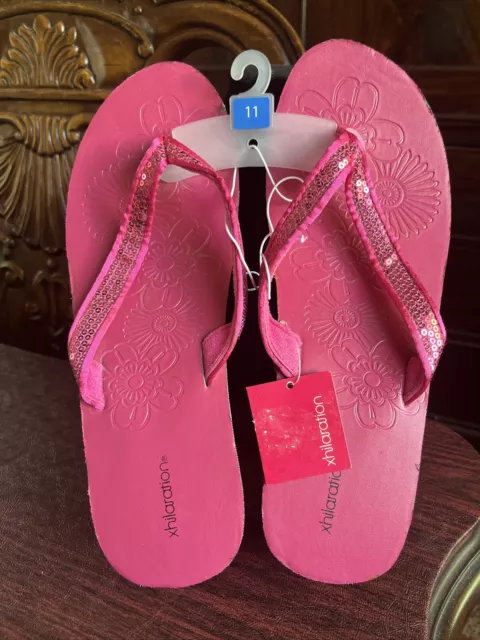 Xhilaration Leyla Sandals Wedge Flip Flops Thong Pink Sequin, Women 11, $15, NWT