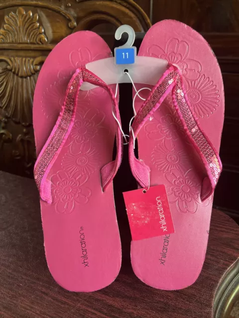 Xhilaration Leyla Sandals Wedge Flip Flops Thong Pink Sequin, Women 11, $15, NWT Xhilaration Leyla Sandals Wedge Flip Flops Thong Pink Sequin, Women 11, $15, NWT