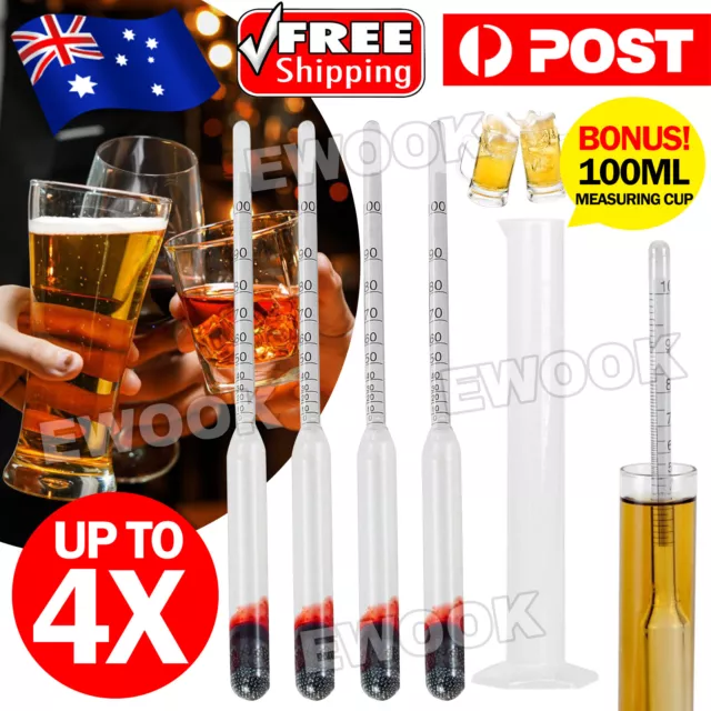 1/2/4pcs Alcohol Hydrometer Distilling 0-100% Meter with Measuring Cup 100ml