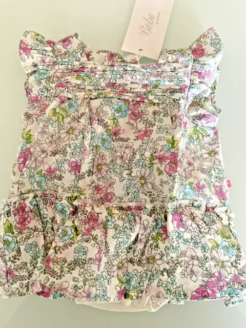 BEBE by Minihaha Nadia Prin smocked floral Baby girl dress underpants 000 3m NWT