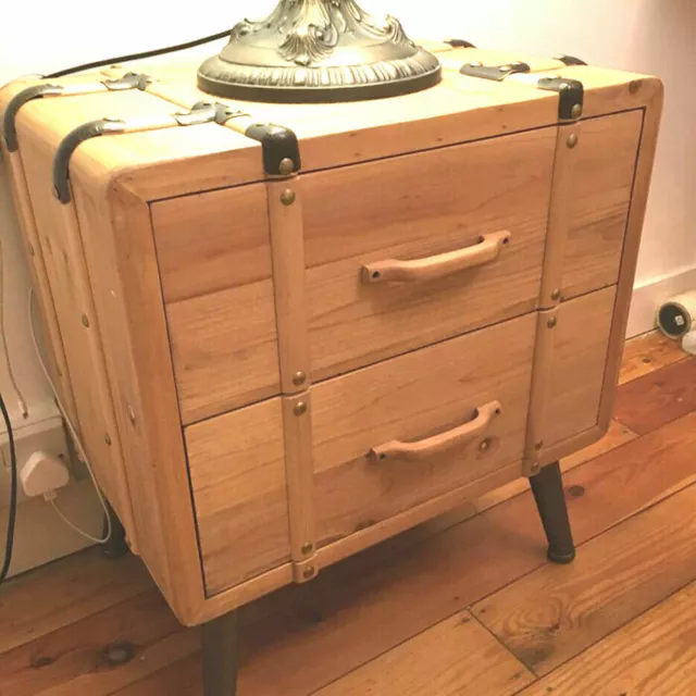 Industrial Bedside Cabinet 2 Drawers Storage Unit Vintage Retro Furniture Rustic