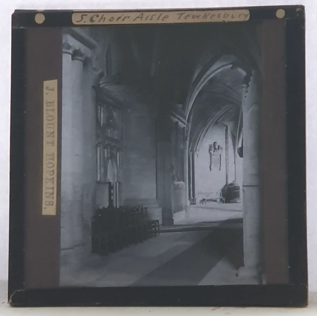 Antique J Blount Hopkins Magic Lantern Slide: S. Choir Aisle, Tewkesbury Abbey