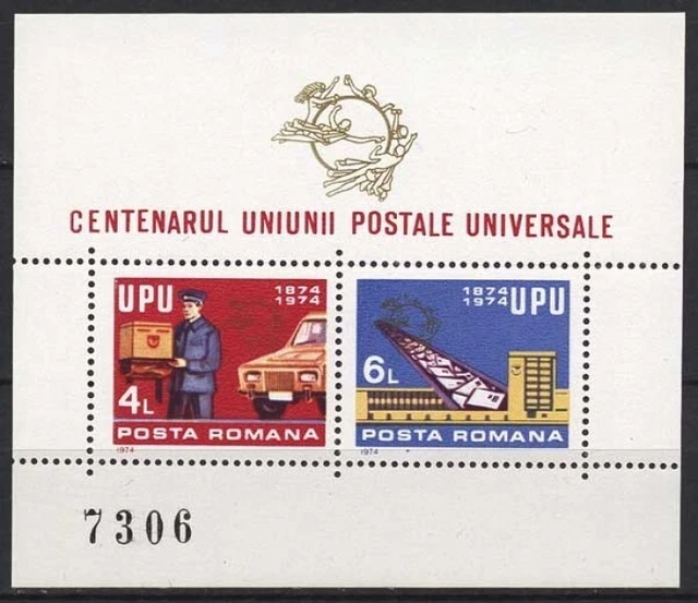 Rumänien 1974 100 Jahre Weltpostverein UPU Block 112 postfrisch (C92074)