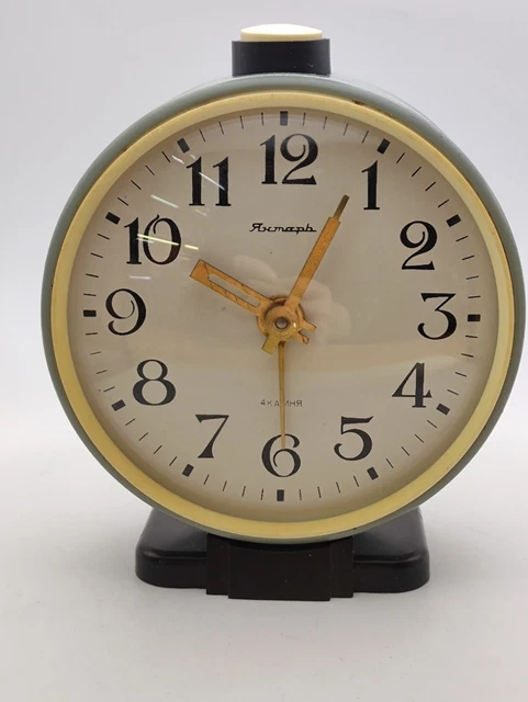 Vintage alarm clock, Jantar alarm clock, mechanical soviet clock, USSR, wind up
