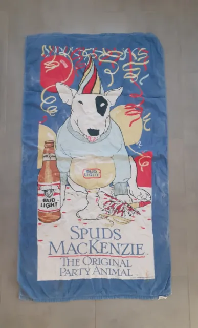 Vintage 80's Bud Light Spuds Mackenzie Hang Beach Towel Budweiser Beer