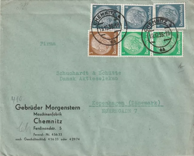 GERMANY/REICH: Cover Chemnitz to Denmark 1939, censored.