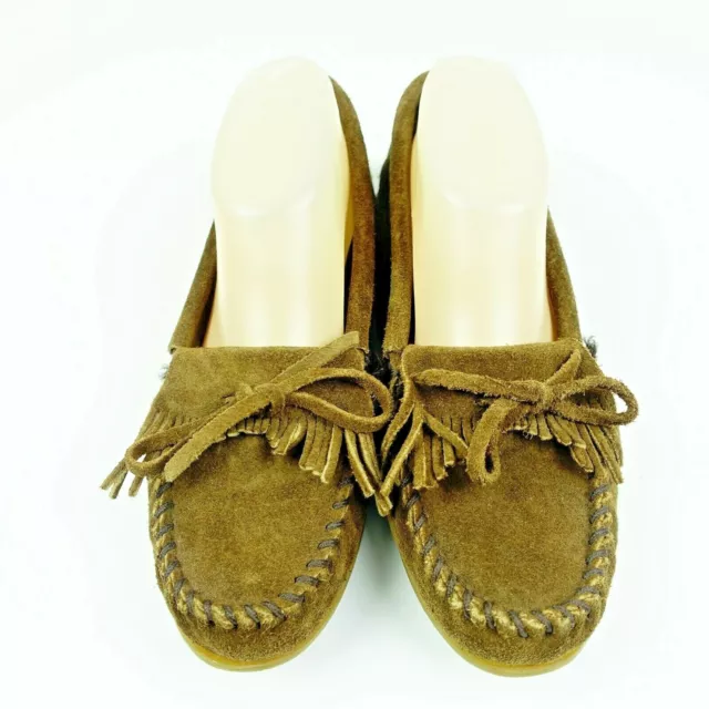 Minnetonka Women's Kilty Hardsole Moccasin Brown Slip On SZ 8