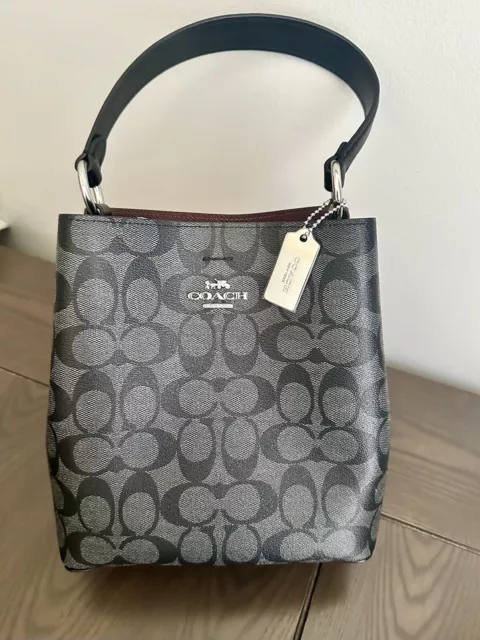 Coach Small Town Bucket Bag In Signature Canvas Silver/Graphite - Missing Strap