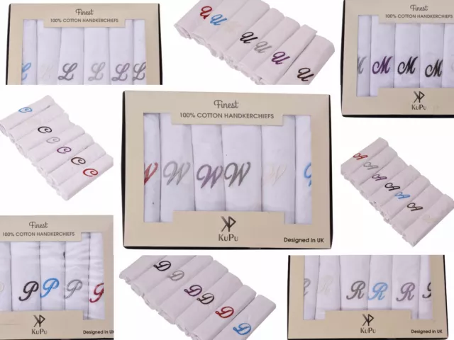 Monogram Initial Embroidered Handkerchief Hankies Hanky100%  COTTON Giftable Box