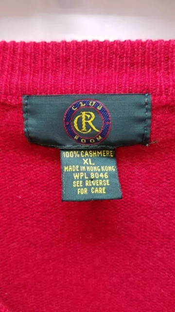 CLUB ROOM 100% Cashmere red V-neck Sweater Men's XL, made in Hong- Kong ...