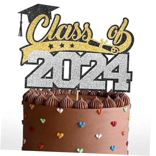 CLASS OF 2024 Cake Topper 2024 Graduation Cake Topper Black Gold Silver