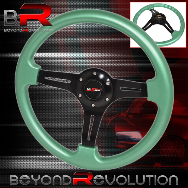 350mm Mint Green Trim Black 6 Bolt Hole Light Weight Steering Wheel + Godsnow