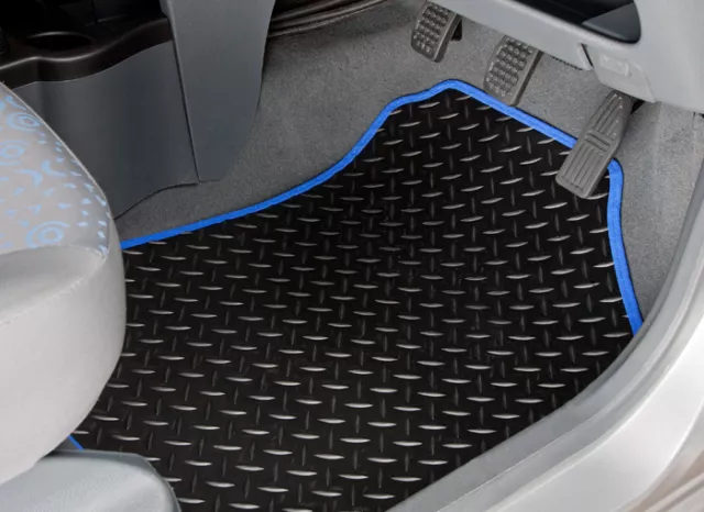 Car Mats for Ford Transit Connect Van 2014 to 2016 Black Rubber Blue Trim