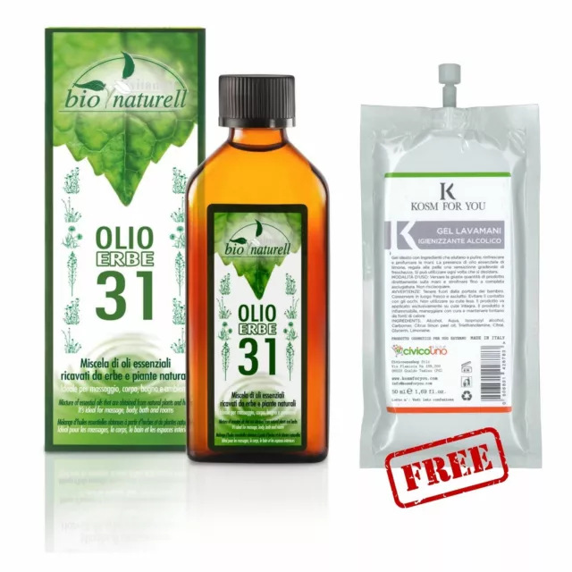 Olio 31 Erbe Bio Balsamico per Raffreddore Mal di testa Massaggi + Gel Omaggio