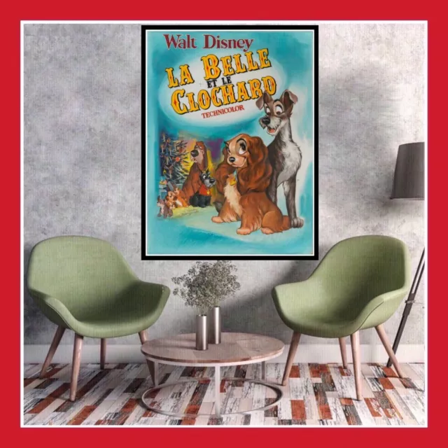Repro Affiche 1955 Film Cinéma Toile Poster La Belle Et Le Clochard Deco Disney