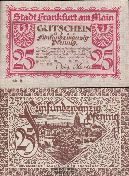 Frankfurt/Main Notgeld der Stadt Frankfurt am Main gebraucht (III) 1919 25 Pfenn