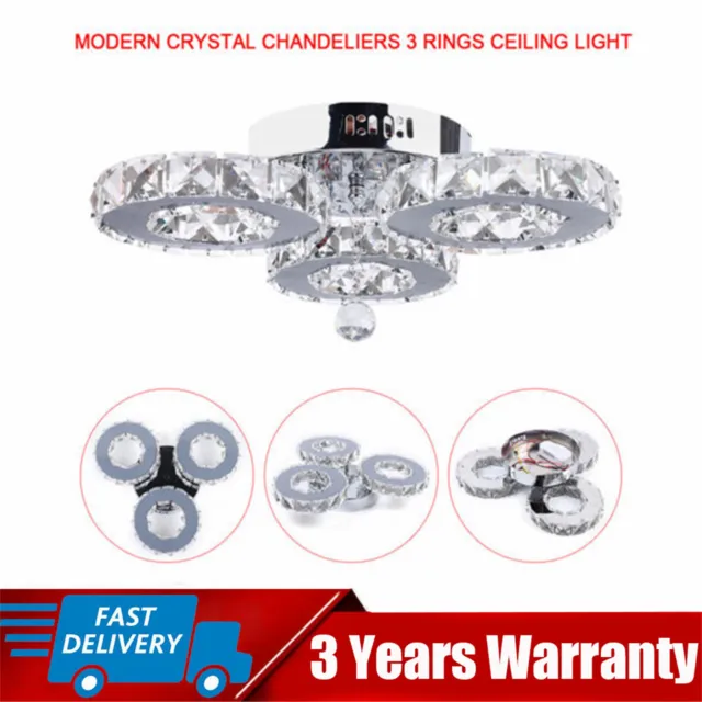 Modern Crystal LED Ceiling Light Luxury Chandelier 36W Flush Mount Lamp Fixture
