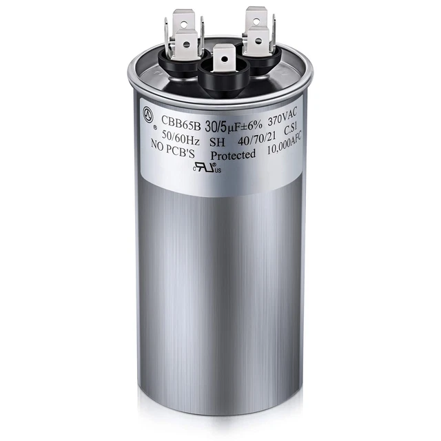 30/5 MFD uF ±6% 370/440 VAC CBB65B Dual Run Round Capacitor, Listed ...