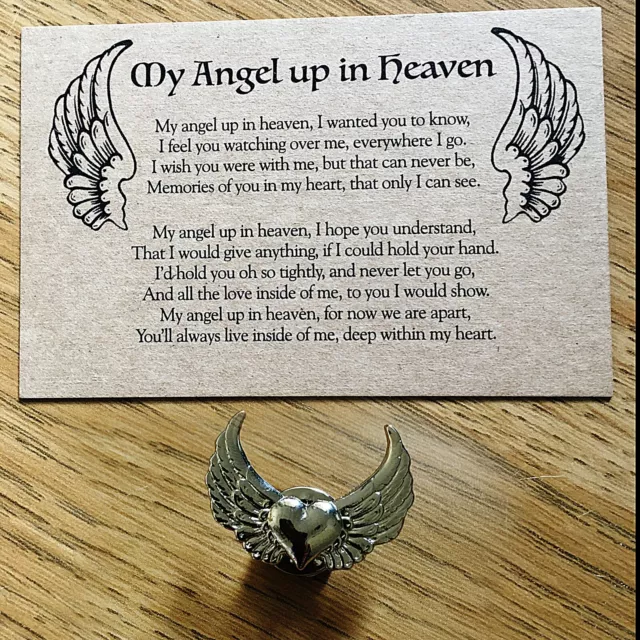 Angel Wings Keepsake Card & Pin Badge / Brooch - Memorial Gift