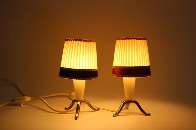 2X 50ER JAHRE Design Tischleuchte Tripod Lampe 50s Lamp Messing Mid ...