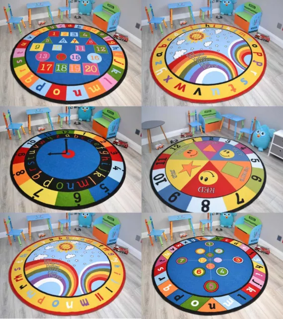 Large Small Kids Childrens Circle Circular Play Rugs Educational School Nursery