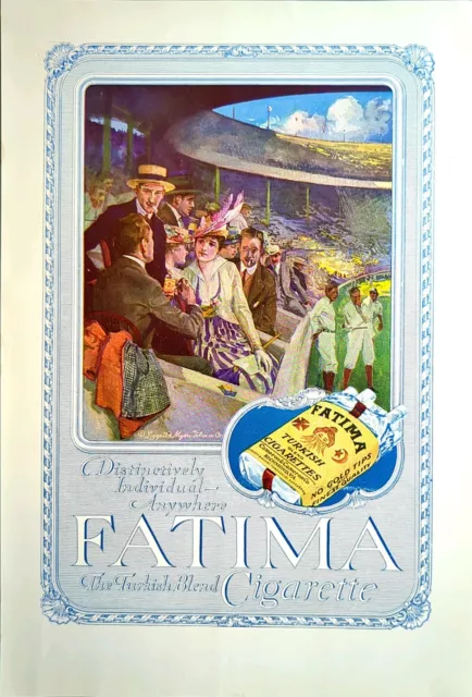 1915 Fatima Cigarettes Turkish Blend Vintage Print Ad Men Women Socialize Game