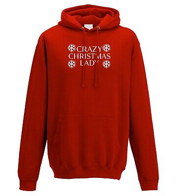Christmas Jumper Crazy Christmas Lady Hoodie Funny Gift All Sizes Adults & Kids