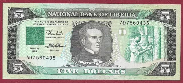 Liberia - National Bank 5 Dollars P-19 (1989) AUNC