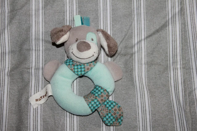 Doudou Nattou Hochet Chien  Cyril Bleu Gris Etat Neuf
