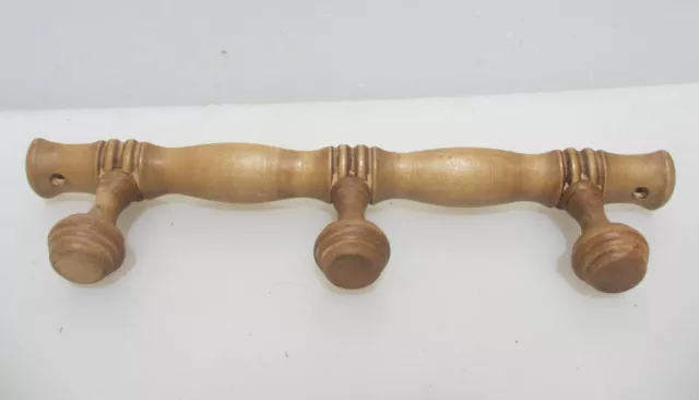 Vintage Wooden Coat Rack Hat Hangers Hooks Old French Wood Retro 14"W
