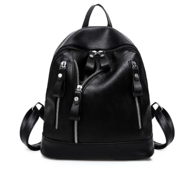 Women Backpack Faux Leather Shoulder Bag Black Rucksack Travel School Satchel