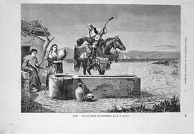 Stampa antica GIBILTERRA castello moresco molo GIBRALTAR 1879 Old antique print 