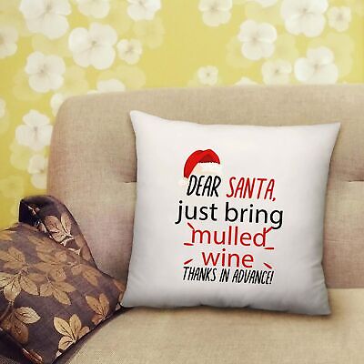 Santa Please Bring Mulled Wine Xmas Secret Santa Print Cushion Gift-40cm x 40cm