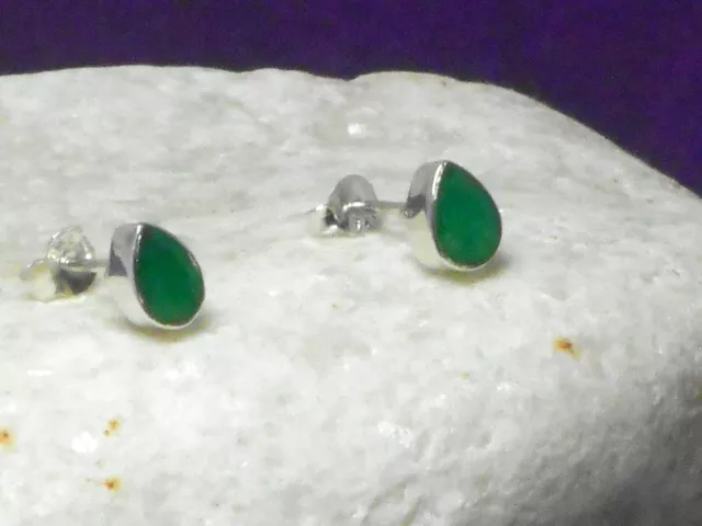 Green EMERALD  Sterling  Silver  925  Gemstone Stud Earrings -  5 x 7 mm 2