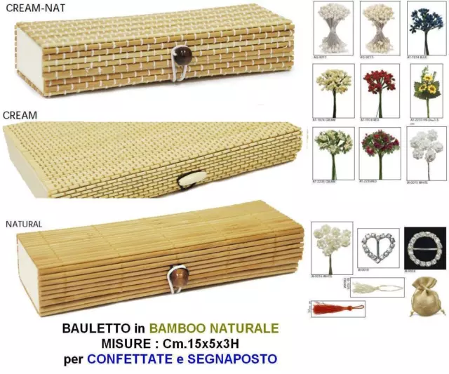 SET N.10 SCATOLA a BAULETTO CONFETTI Cm.15x5x3H BAMBOO in 3 COLORI COME DA FOTO