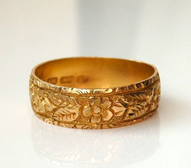 Vintage Retro Moderne Wedding Ring Style - Retro Moderne Scrolls And Leaves Filigree 8.5mm Wide Wedding Ring In 14 Karat Rose ( Pink ) Gold | Size 5.5 - Foto 8