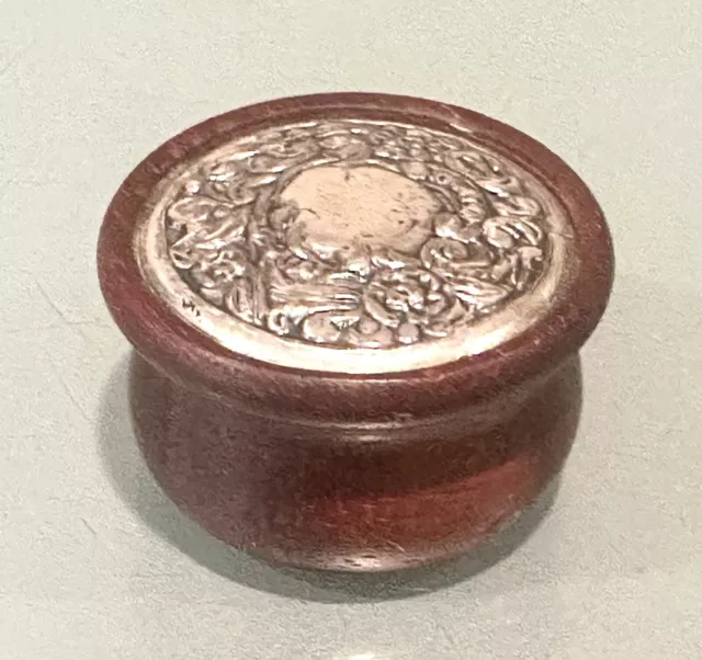 Vintage Unused Italy Sterling Silver 925 Wood Round Vanity Jewelry Trinket Box